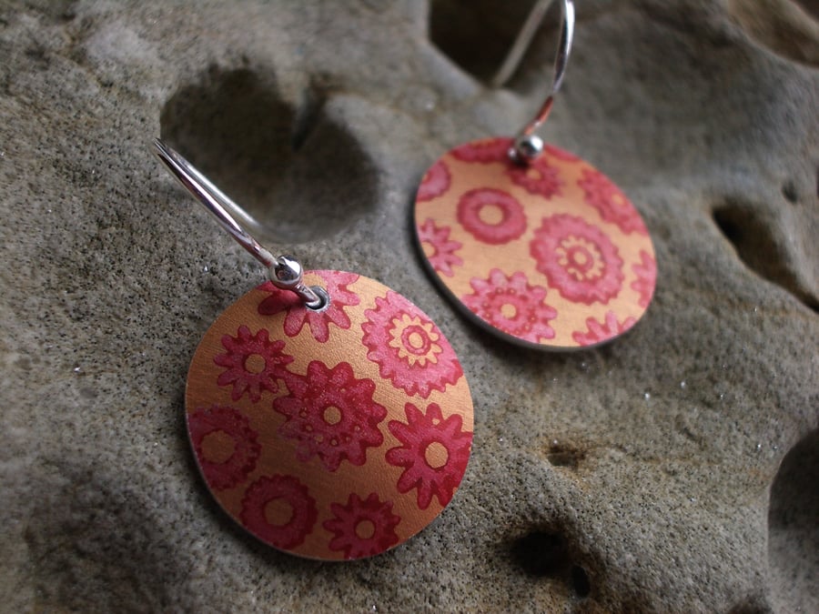 Tangerine flower print earrings