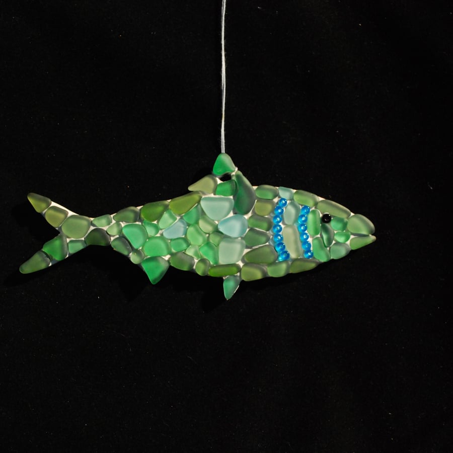 Fish mosaic from beach glass