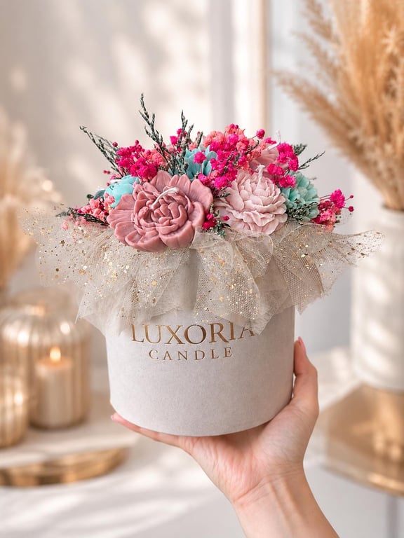 Luxury Flowerbox Candle Gift Set Large Handmade Soy Wax Candle Surprise Her With