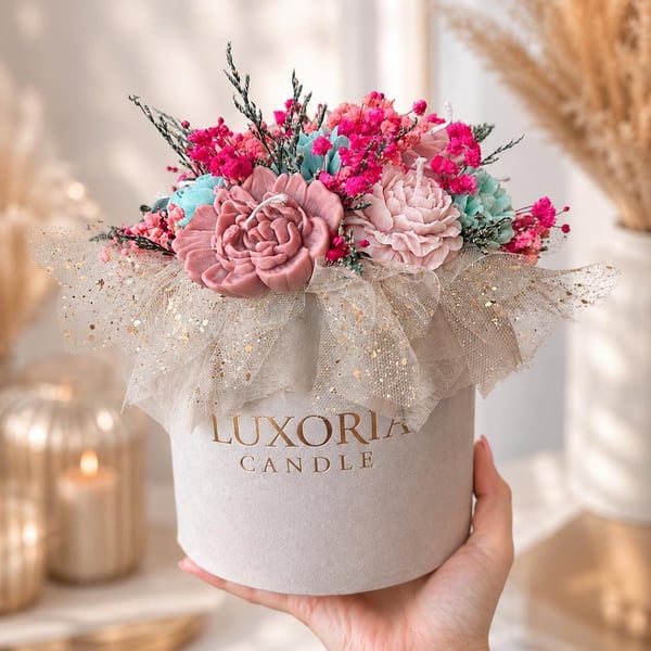 Luxury Flowerbox Candle Gift Set Large Handmade Soy Wax Candle Surprise Her With