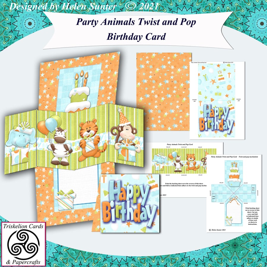 Printable Children's Birthday Party Animals Twist and Pop Card Making Kit