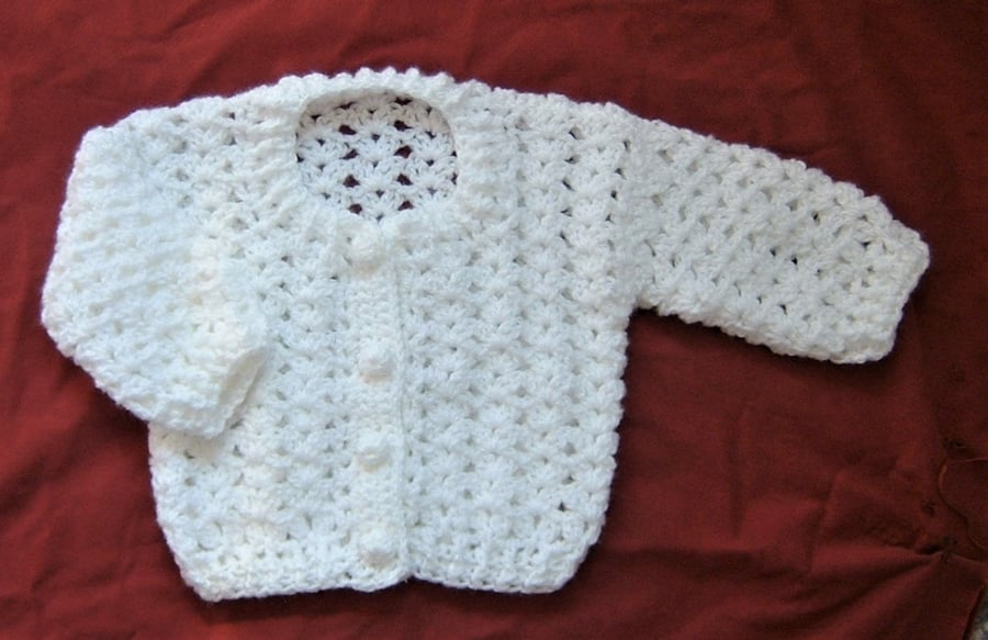 crochet white baby cardigan ( ref F 687)