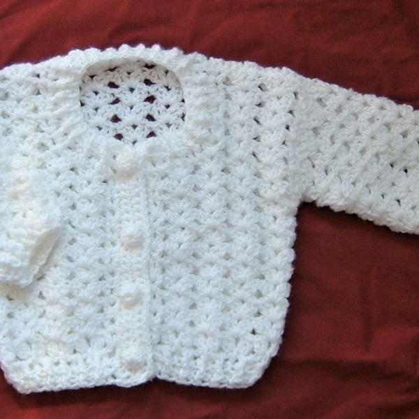 crochet white baby cardigan ( ref F 687) - Folksy