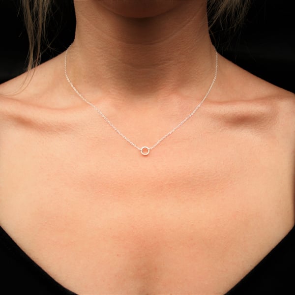 Small Circle Pendant, Elegant Sterling Silver Necklace, Hand-made in the UK
