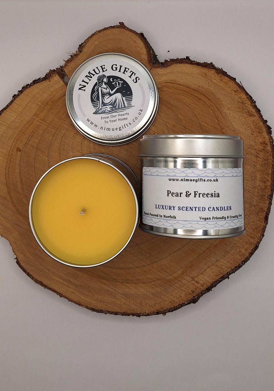 Pear & Freesia Scented Candle In A Tin