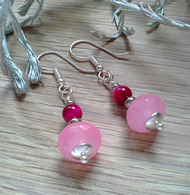 Red Tiger's Eye & Pink Faceted Quartzite Earrings