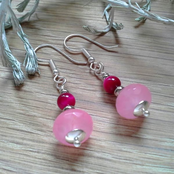 Red Tiger's Eye & Pink Faceted Quartzite Earrings