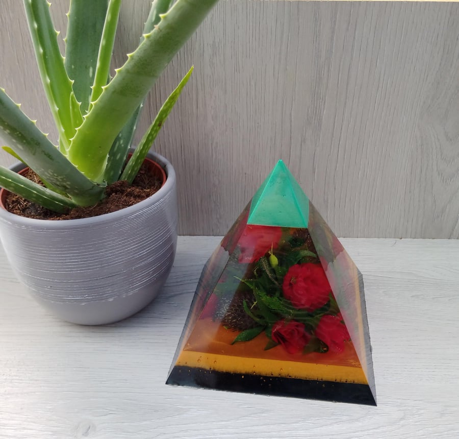 Large Resin Pyramid, Floral Theme, Home Decor, Floral Display, Resin Art