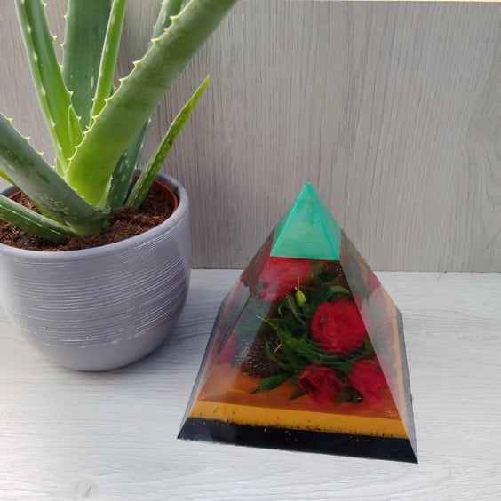 Large Resin Pyramid, Floral Theme, Home Decor, Floral Display, Resin Art