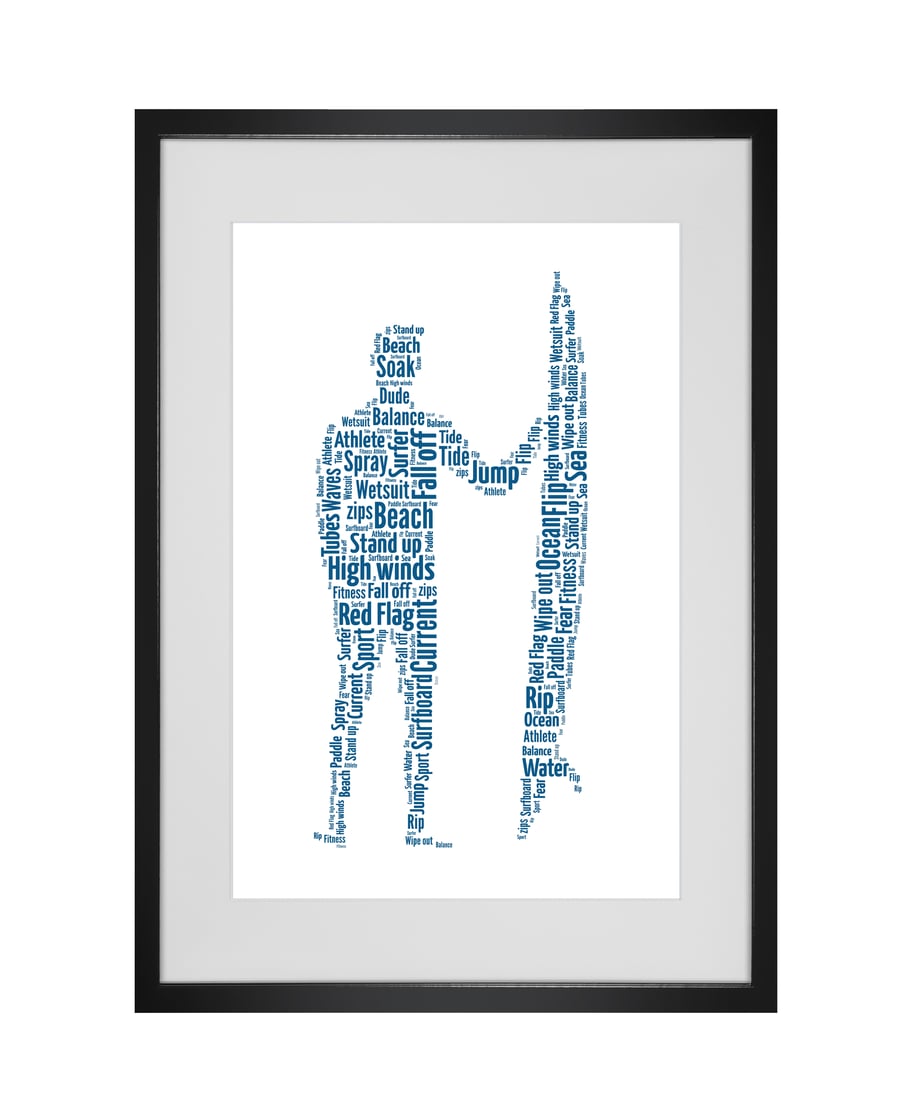 Personalised Male Surfer Design Word Art Gifts 