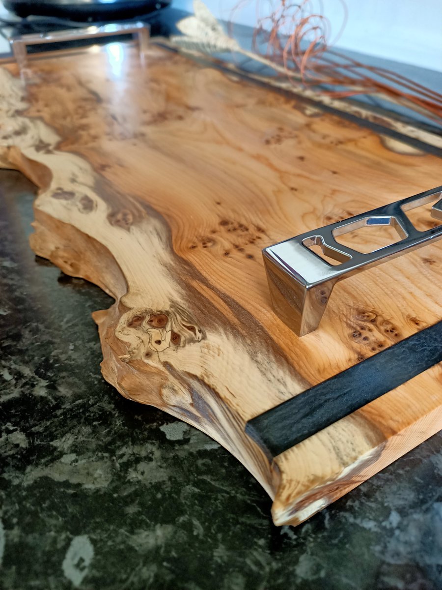 solid Yew wooden tray with black resin inlay SPECIAL ORDER.