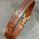 Hand embossed leather dog collar large