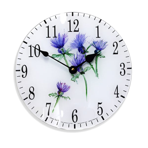 Water Colour Painting Thistles Design 25cm Round Kitchen Wall Clock 
