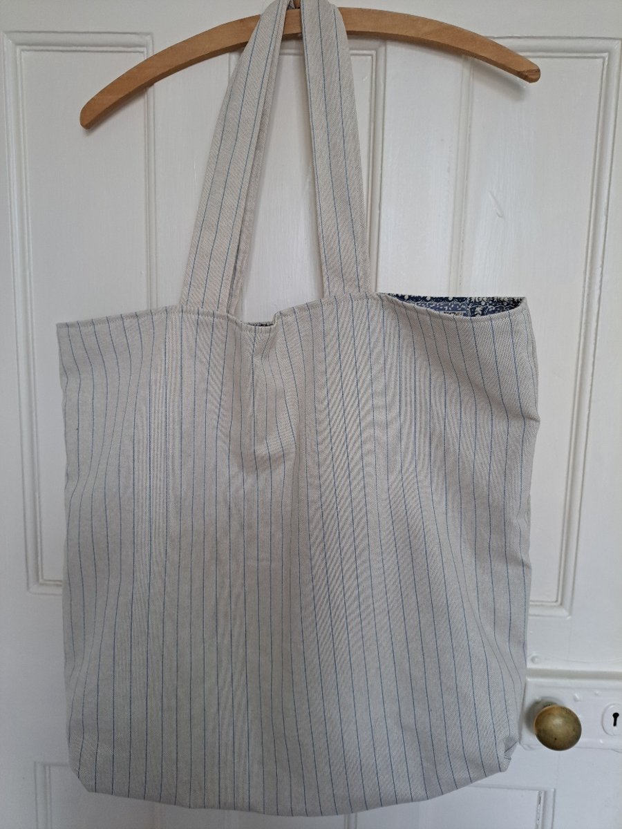 Big blue and beige tote