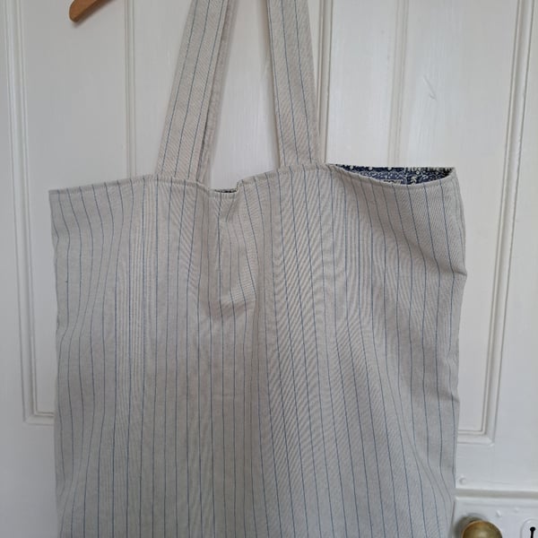 Big blue and beige tote