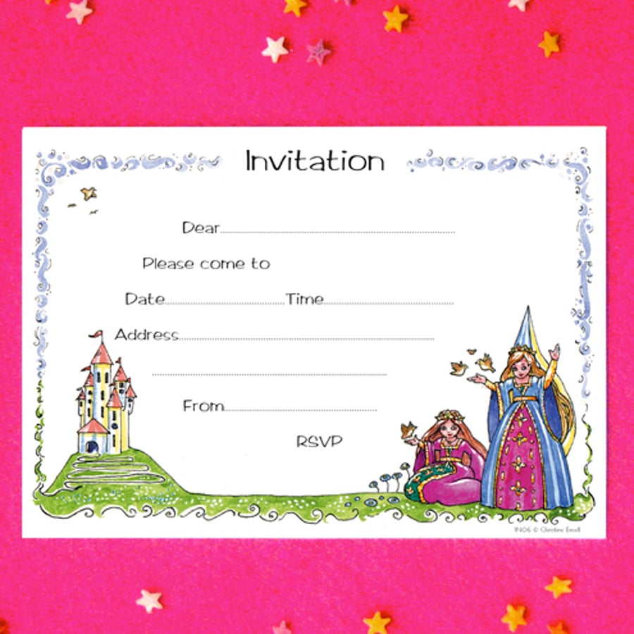 Princess Party Invitations, Pack of Six