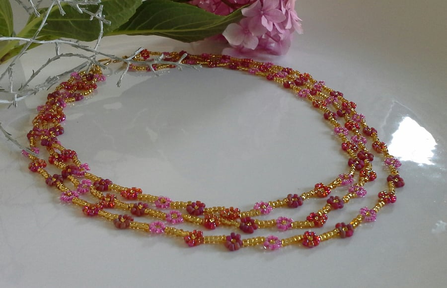 Dainty Seed Bead Flower Necklace Gold Plated HELP A CHARITY 