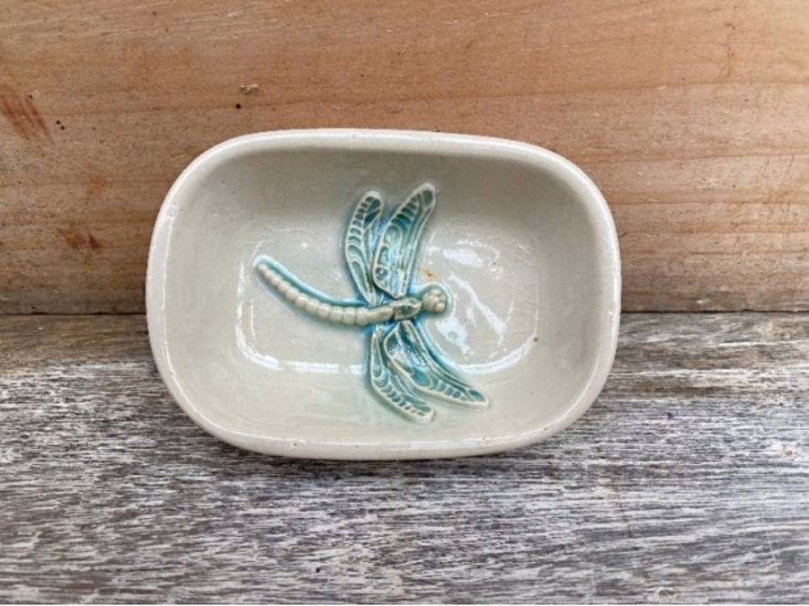 Handmade, ceramic dragonfly dish - vegan-friendly, fired with renewable energy 