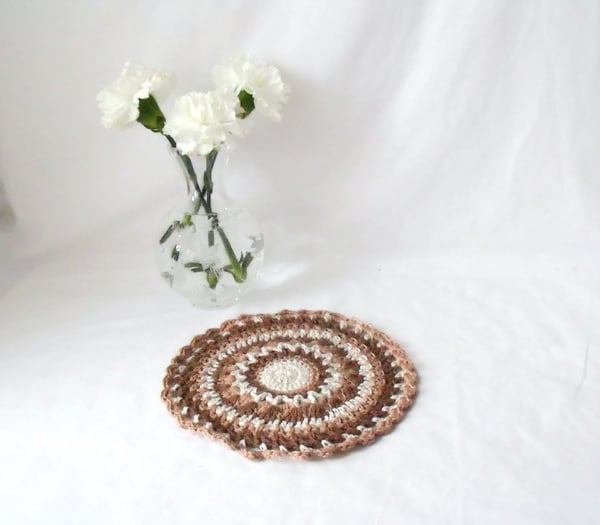 neutral coloured crocheted doily, beige crocheted mandala