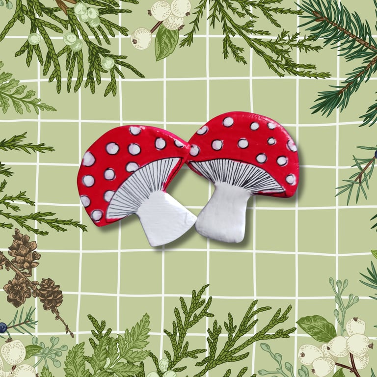 Fly Agaric Hand-Painted Ceramic Brooch