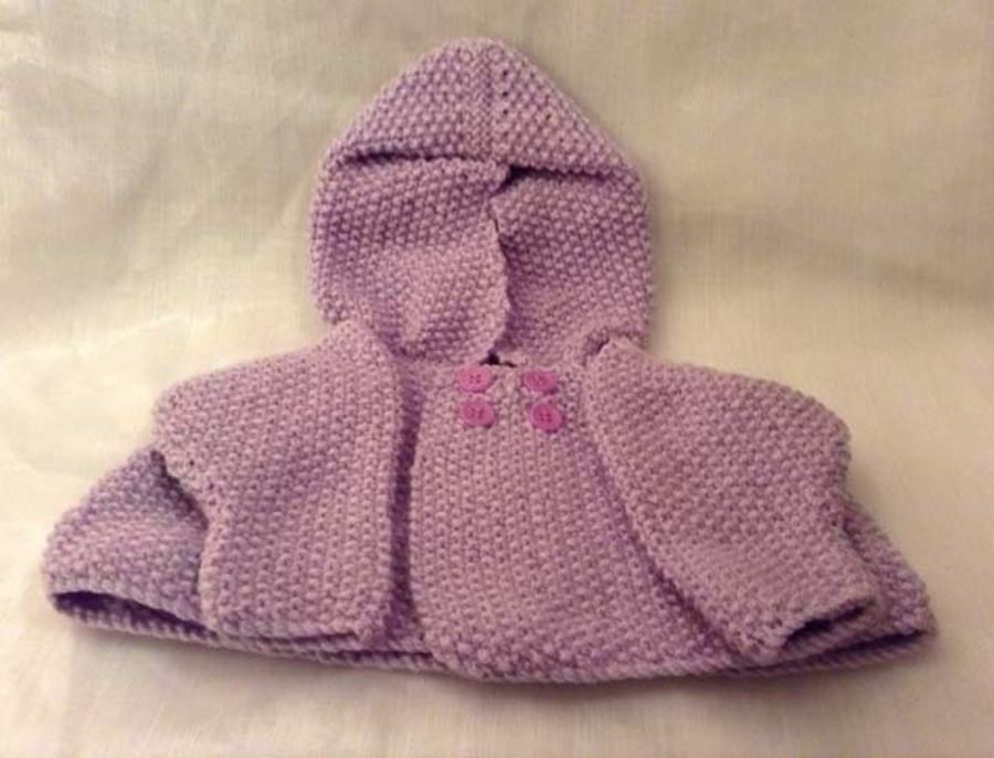 Knitted purple New-Born Hooded Cardigan 