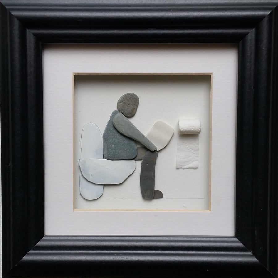 Pebble Art Picture, man on the Loo, Unusual Gifts for Men, Quirky Gift Ideas