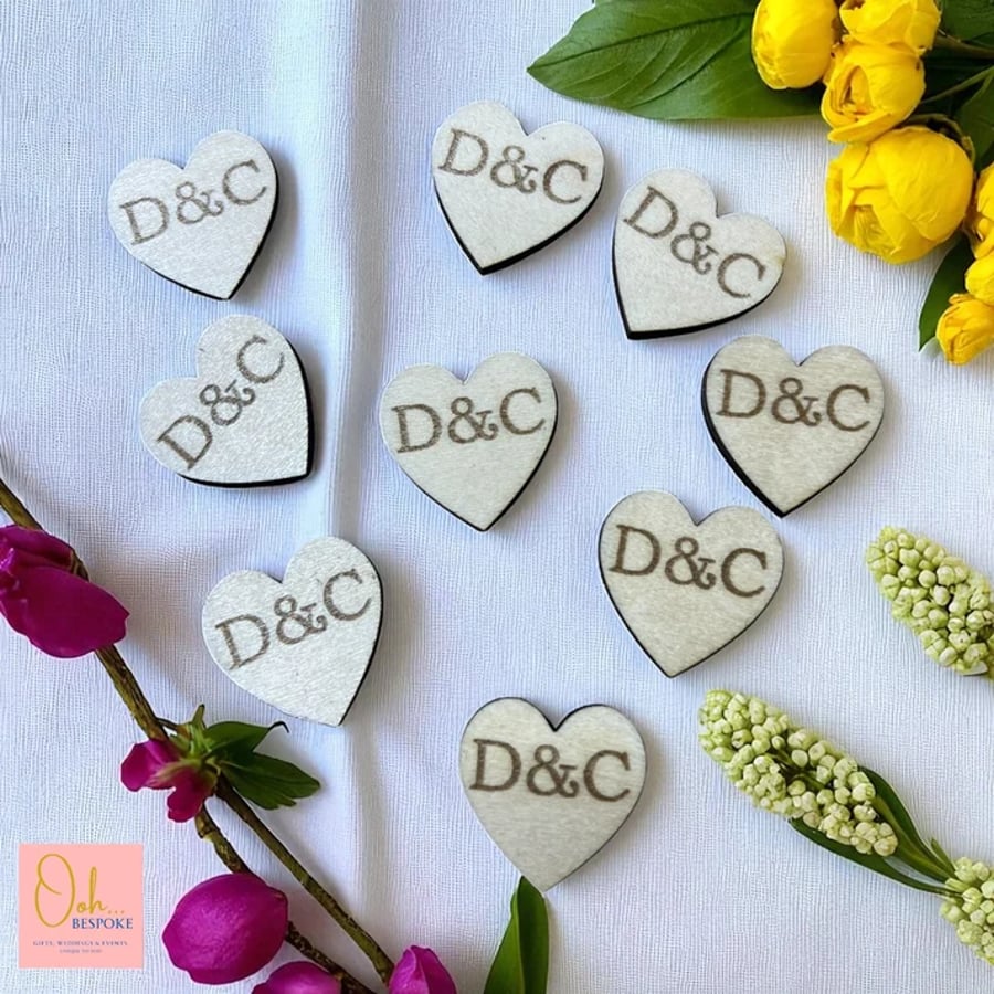 Personalised Wooden Wedding Confetti & Love Hearts - Laser Cut & Engraved