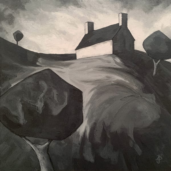 Farm on the Hill - Original acrylic painting 