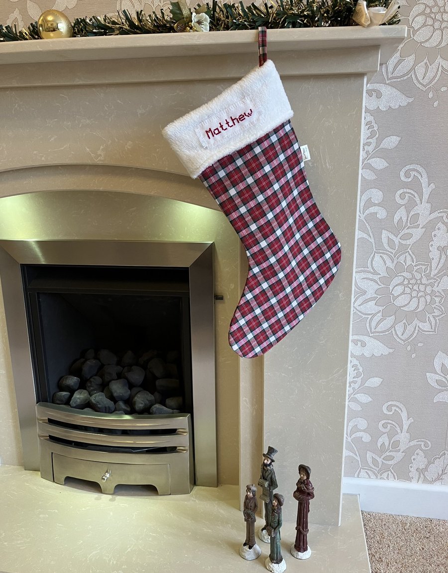Tartan Christmas Stocking, Personalised Christmas Stocking, handmade in the UK