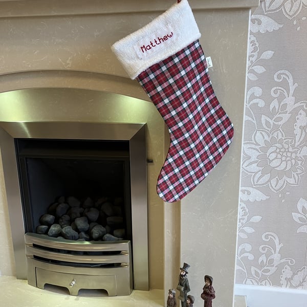 Tartan Christmas Stocking, Personalised Christmas Stocking, handmade in the UK