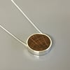 Wood & Sterling Silver Necklace. Whiskey Barrel Oak Wood. Anniversary Gift Idea
