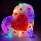 Large Light up Valentines Heart. Large Resin Heart with Lights 12 Red Roses