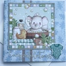 New addition to the family elephant bubble bath baby boy card