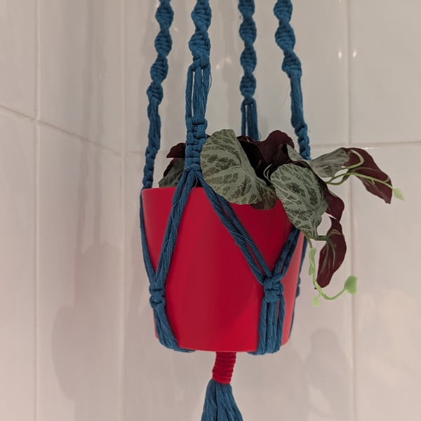 Plant pot hanger - red and teal