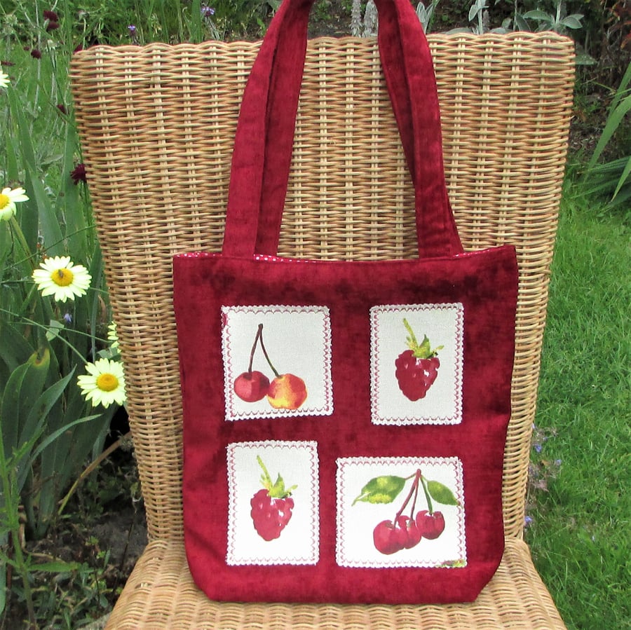SALE, Red summer fruits tote bag Folksy