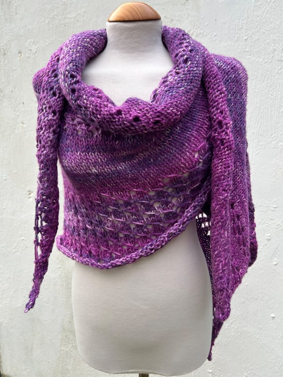 Lilacs in Bloom Merino Mohair Wool Handknitted Textured Lace Shawl Wrap