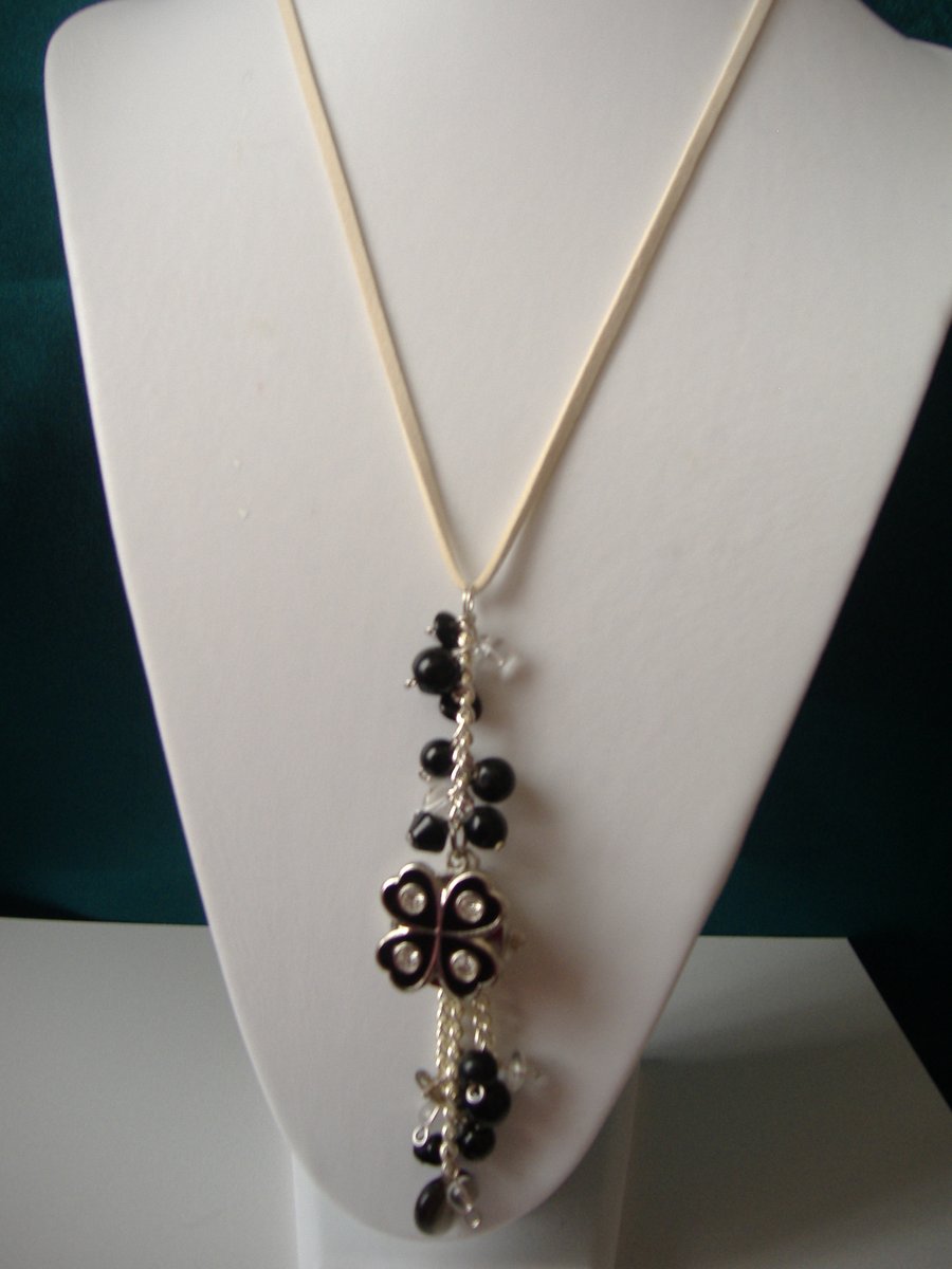 Black Flower Watch Tassel Necklace  - Handmade 