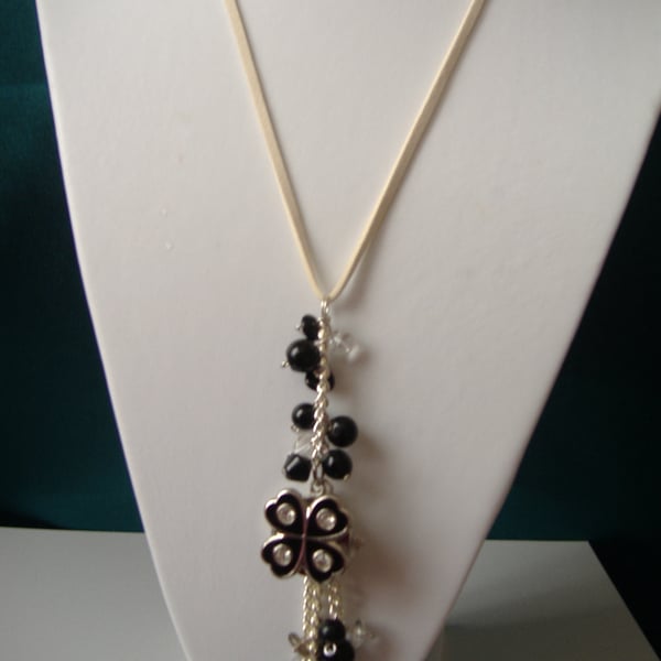 Black Flower Watch Tassel Necklace  - Handmade 