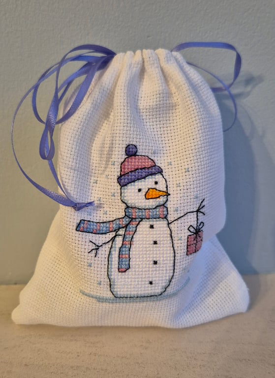 Hand Embroidered Christmas Cross Stitch Gift Bag