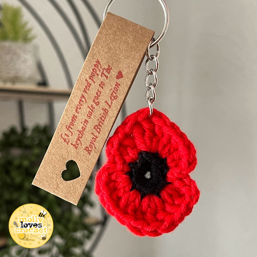 Crochet Red Poppy Charity Keyring - Supporting The Royal British Legion