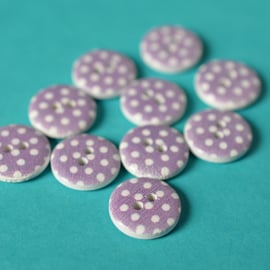 15mm Wooden Spotty Buttons Purple White 10pk Spot Dot (SSP22)