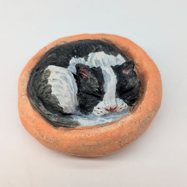 Yorkshire Pudding Cat - B&W in orange bed
