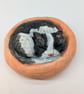 Yorkshire Pudding Cat - B&W in orange bed