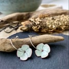 Flower enamel silver hoop earrings 