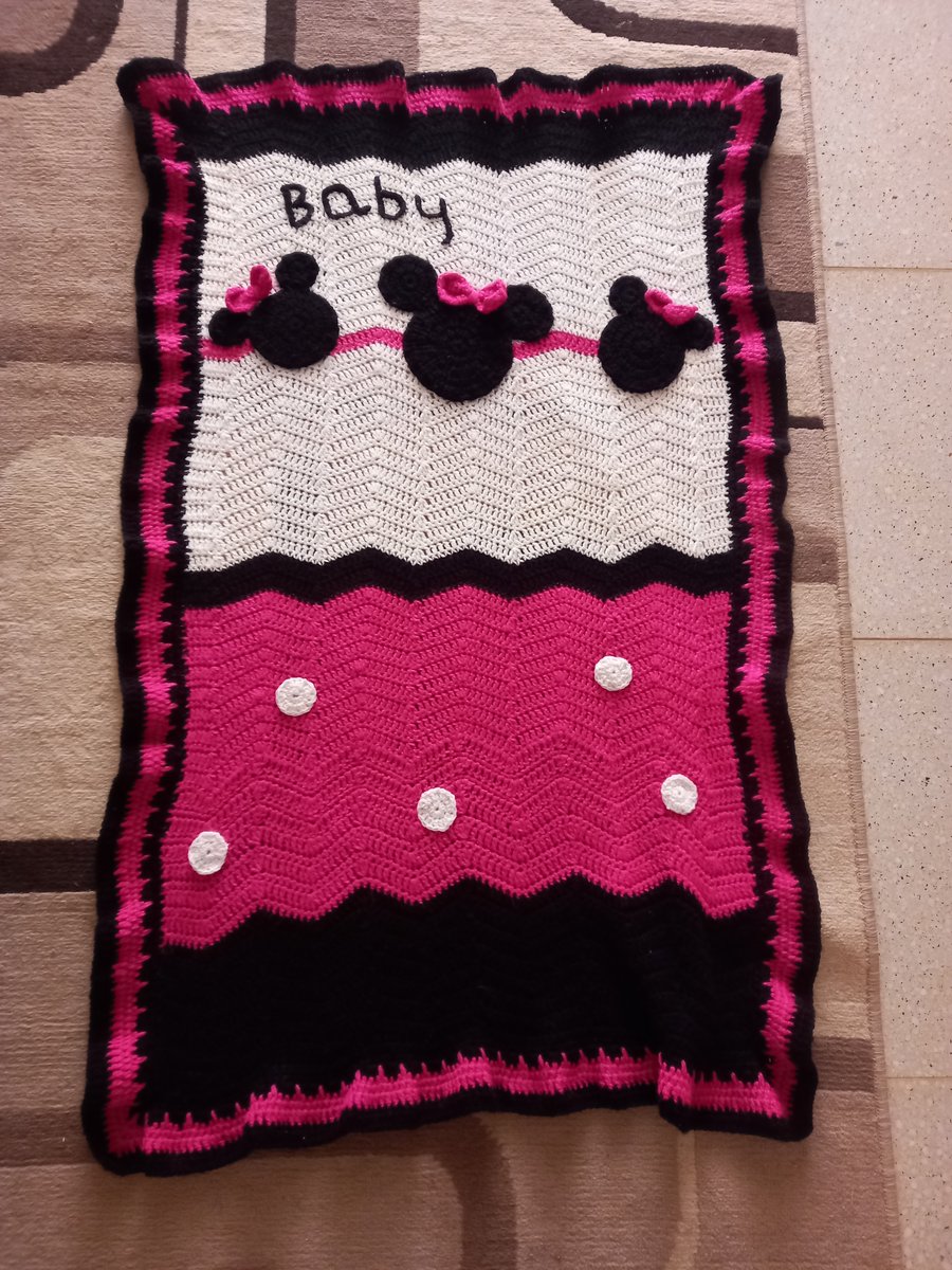 large pink, black and white baby blanket