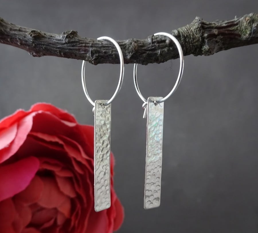 Sterling silver dangle oblong hoop earrings