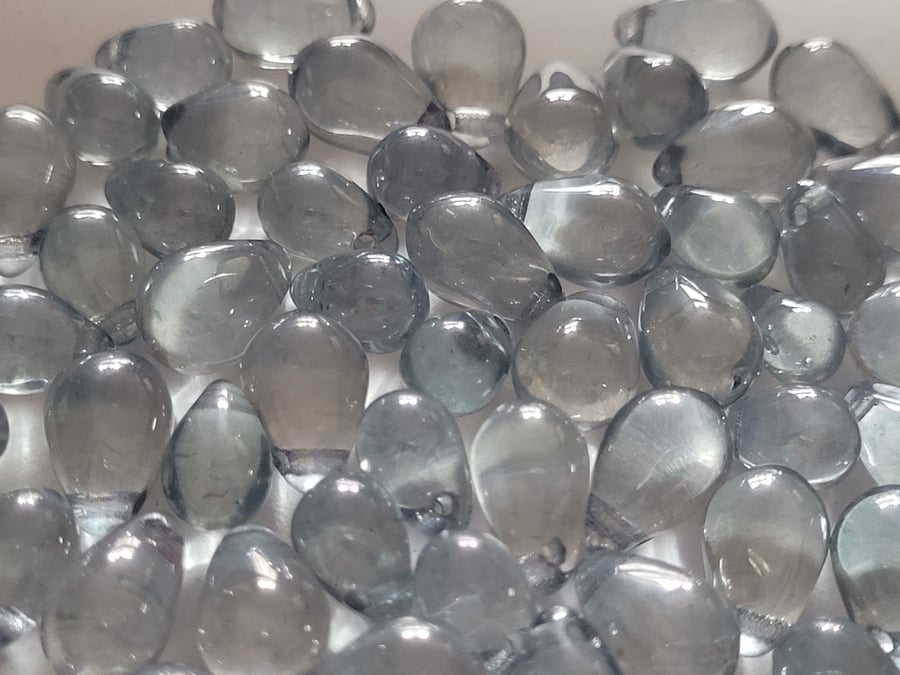 55 Mixed Size Denim Blue Transparent Czech Glass Drop Beads