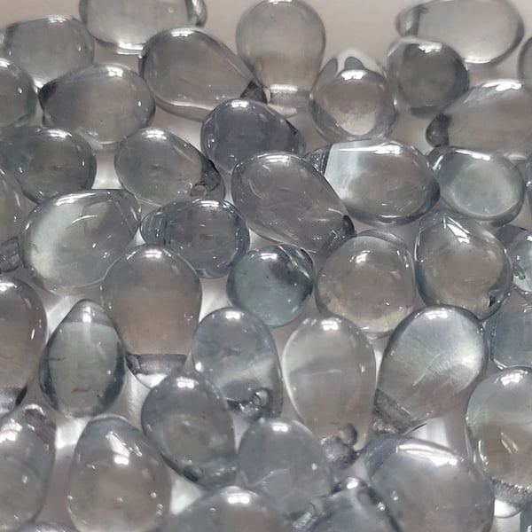 55 Mixed Size Denim Blue Transparent Czech Glass Drop Beads