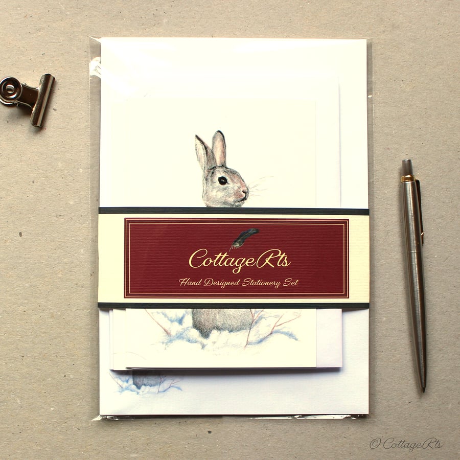 Rabbit Letter Writing Stationery Set Christmas Gift Hand Designed By CottageRts