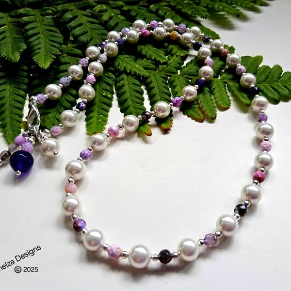 Designer Agate & White Shell Pearl Necklace 